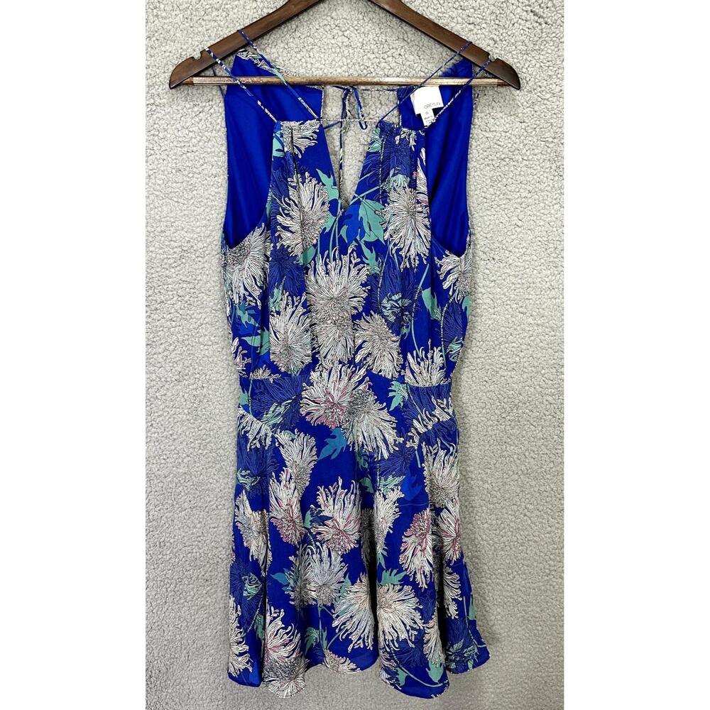 GREYLIN Silk Floral Mini Dress Womens Small Blue Sleeveless Resort Vacation